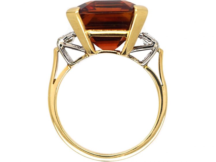Retro 18ct Gold Large Madeira Citrine & Baguette Diamond Ring