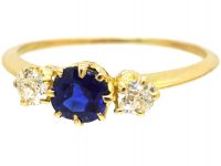 Edwardian 18ct Gold, Three Stone Sapphire & Diamond Ring