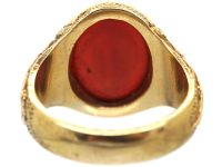 Victorian 18ct Gold Signet Ring with Carnelian Intaglio of a Beehive & Feather