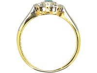 Art Deco 18ct Gold & Platinum, Diamond & Emerald Cluster Ring