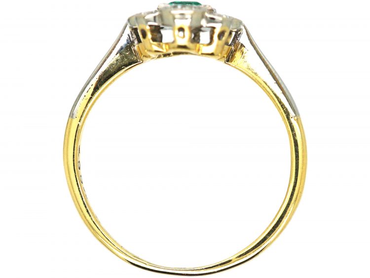 Art Deco 18ct Gold & Platinum, Diamond & Emerald Cluster Ring