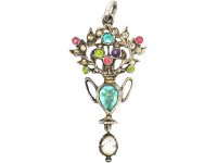 Edwardian Silver & Coloured Paste Flowers in Vase Pendant
