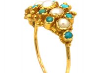Regency 18ct Gold, Turquoise & Natural Split Pearl Ring