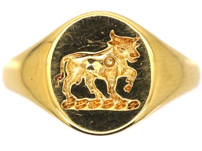 18ct Gold Signet Ring with Bull Taurus Intaglio