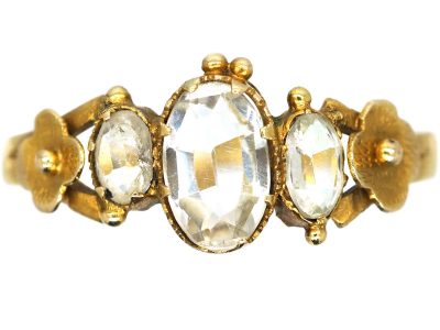 Regency 15ct Gold, Three Stone Aquamarine Ring with Flower Detail
