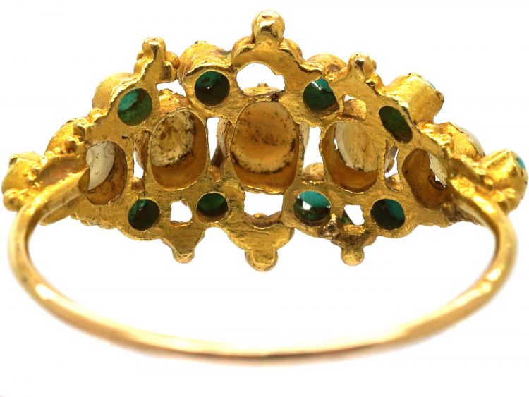 Regency 18ct Gold, Turquoise & Natural Split Pearl Ring