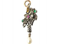 Edwardian Silver & Paste Giardinetti Pendant with Pearl Drop