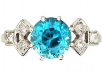 Art Deco 18ct White Gold & Platinum, Zircon & Diamond Ring