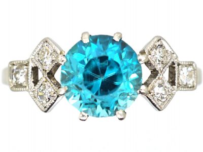 Art Deco 18ct White Gold & Platinum, Zircon & Diamond Ring