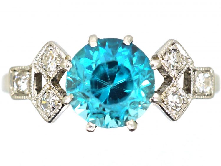 Art Deco 18ct White Gold & Platinum, Zircon & Diamond Ring