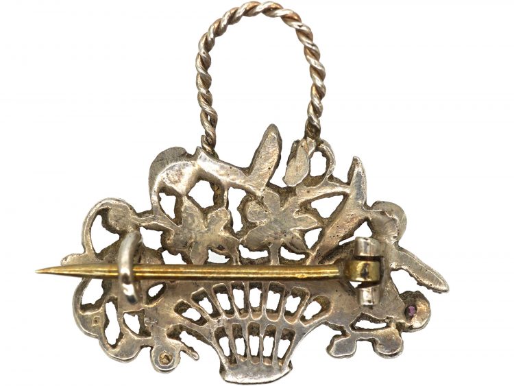 Edwardian Silver, Marcasite & Coloured Paste Giardinetti Brooch