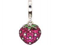 18ct White Gold, Ruby Tsavorite Garnet & Diamond Strawberry Pendant by Theo Fennell