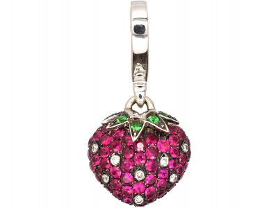 18ct White Gold, Ruby Tsavorite Garnet & Diamond Strawberry Pendant by Theo Fennell