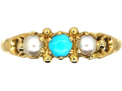 Regency 18ct Gold, Turquoise & Natural Split Pearl Ring
