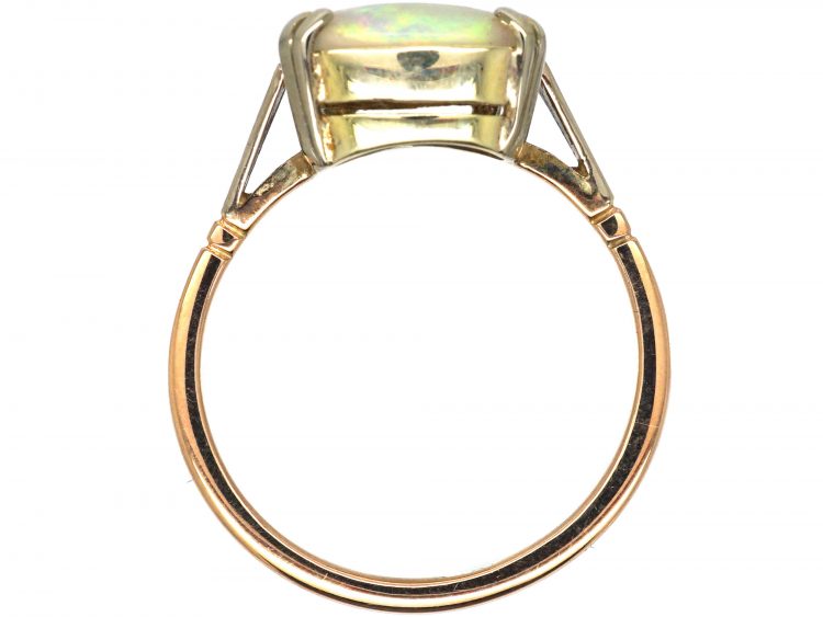 Art Deco 9ct White & Yellow Gold Ring set with a Pear Shaped Opal