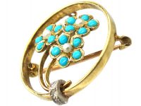Edwardian 9ct Gold Triple Forget me Not Brooch in Original Case