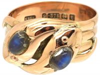Edwardian 9ct Gold Double Snake Ring set with Moonstones