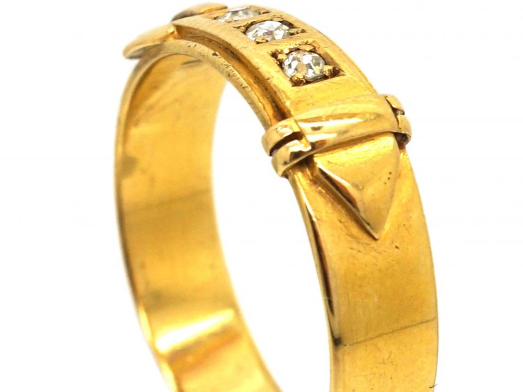 Victorian 18ct Gold Buckle Ring set with Three Diamonds