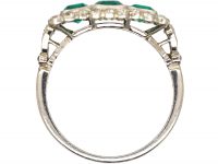 Art Deco Platinum, Three Stone Emerald & Diamond Cluster Ring
