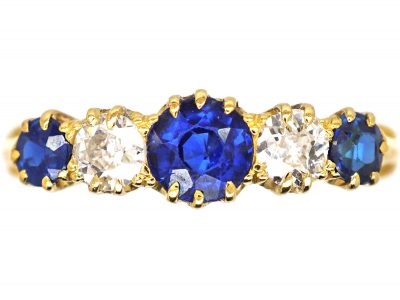 Edwardian 18ct Gold, Sapphire & Diamond Five Stone Ring