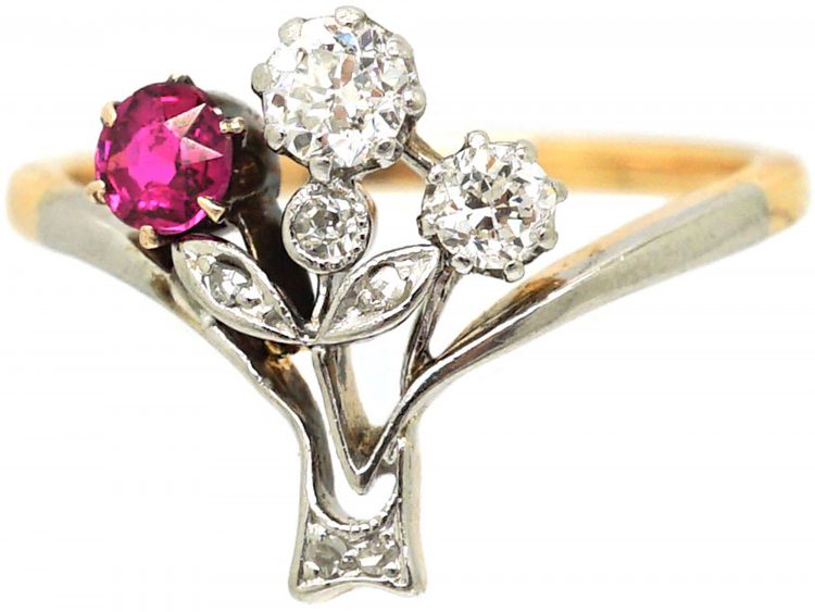 Early 20th Century 14ct Gold & Platinum Giardinetti Ring