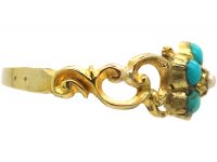 Regency 15ct Gold, Turquoise & Natural Split Pearl Forget Me Not Ring
