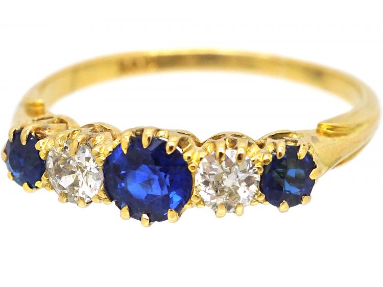 Edwardian 18ct Gold, Sapphire & Diamond Five Stone Ring