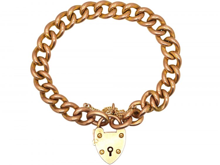 Edwardian 9ct Gold Curb Link Bracelet with 9ct Gold Padlock