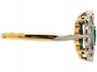 Art Deco 18ct Gold & Platinum, Diamond & Emerald Cluster Ring