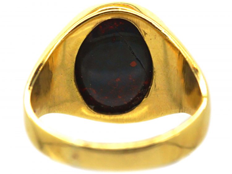 Victorian 18ct Gold Signet Ring set with a Bloodstone with Dolphin Intaglio