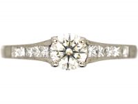 18ct White Gold Diamond Solitaire Ring with Princess Cut Diamond Shoulders
