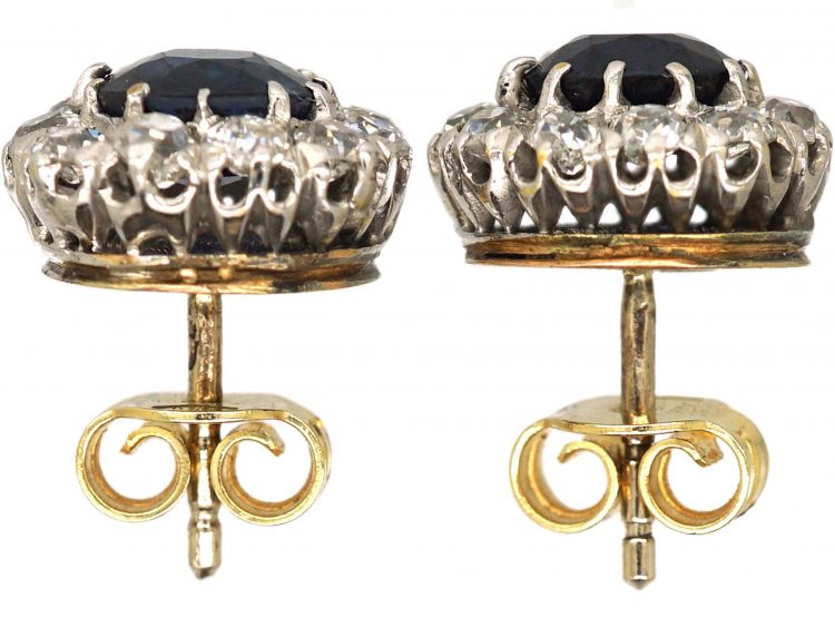 Early 20th Century 18ct White & Yellow Gold, Sapphire & Diamond Cluster Earrings