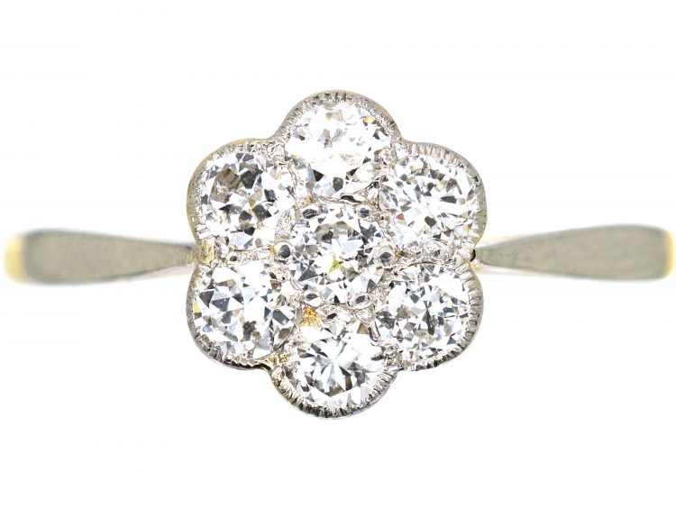 Edwardian 18ct Gold & Platinum Diamond Cluster Ring