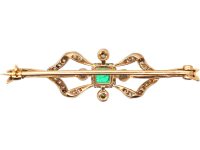 Art Deco 15ct Gold & Platinum, Emerald & Diamond Bow Brooch