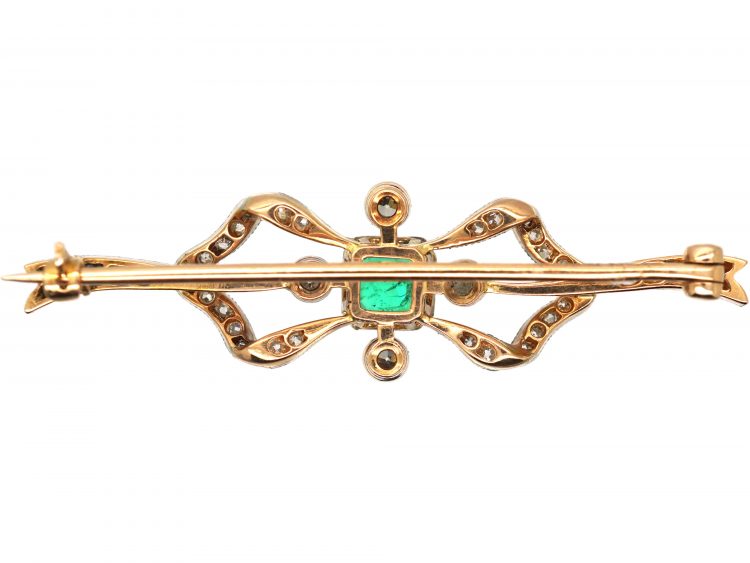Art Deco 15ct Gold & Platinum, Emerald & Diamond Bow Brooch
