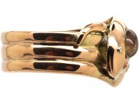 Edwardian 9ct Gold Double Snake Ring set with Moonstones