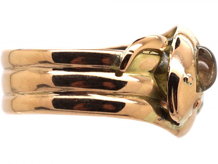 Edwardian 9ct Gold Double Snake Ring set with Moonstones