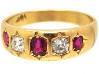 Victorian 18ct Gold, Ruby & Diamond Five Stone Ring