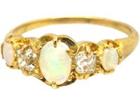 Victorian 18ct Gold, Opal & Diamond Five Stone Ring