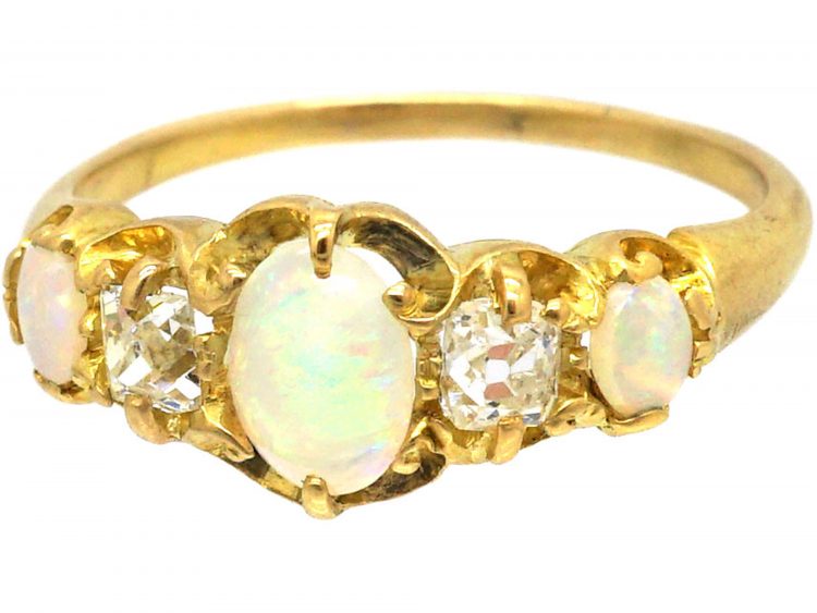 Victorian 18ct Gold, Opal & Diamond Five Stone Ring