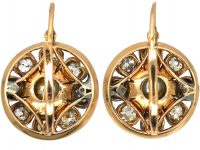 French 18ct Gold Belle Epoque 18ct Gold, Old Mine Cut Diamond & Natural Bouton Pearl Cluster Earrings