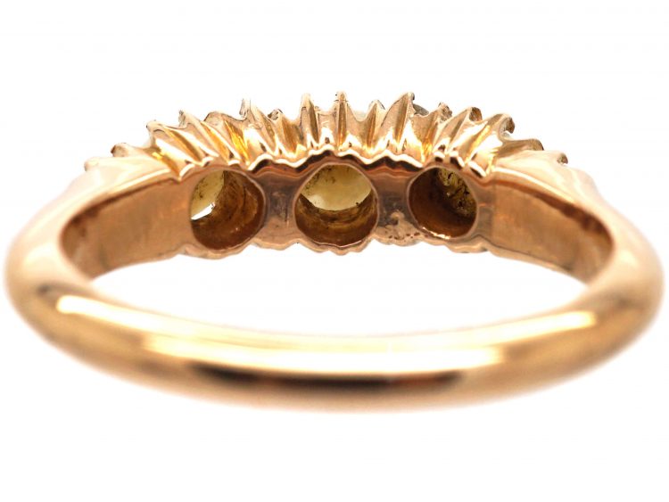 Victorian 18ct Gold Ring set with Three Natural Split Pearls with Rose Diamond Detail