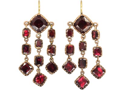 Georgian 9ct Gold & Almandine Garnet Triple Drop Earrings