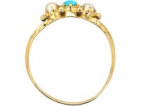 Regency 18ct Gold, Turquoise & Natural Split Pearl Ring