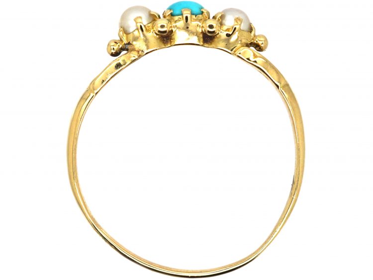 Regency 18ct Gold, Turquoise & Natural Split Pearl Ring