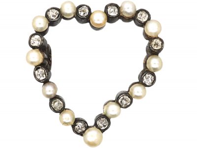 Edwardian Natural Pearl & Diamond Witch’s Heart Brooch