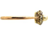 Edwardian 9ct Gold, Rose Diamond & Natural Pearl Cluster Ring