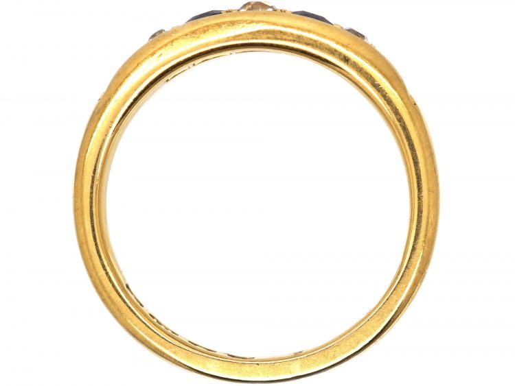 Victorian 18ct Gold Boat Shaped Ring set with Sapphires & Diamonds