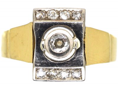 Retro 18ct White & Yellow Gold Ring set with Diamonds