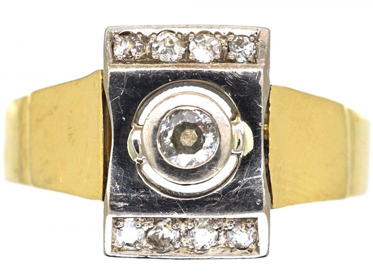 Retro 18ct White & Yellow Gold Ring set with Diamonds